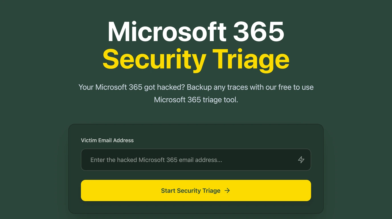 De Triage Tool van Attic: een invoerveld voor het e-mailadres van het verdachte Microsoft 365-account